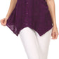Sakkas Klaniya V Neck Button Down Embroidered Short Sleeve Light Blouse Shirt Top