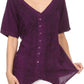 Sakkas Klaniya V Neck Button Down Embroidered Short Sleeve Light Blouse Shirt Top