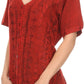 Sakkas Klaniya V Neck Button Down Embroidered Short Sleeve Light Blouse Shirt Top