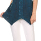 Sakkas Klaniya V Neck Button Down Embroidered Short Sleeve Light Blouse Shirt Top