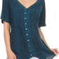 Sakkas Klaniya V Neck Button Down Embroidered Short Sleeve Light Blouse Shirt Top