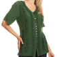 Sakkas Estella Womens Short Sleeve V neck Button Down Top Blouse with Embroidery