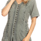 Sakkas Estella Womens Short Sleeve V neck Button Down Top Blouse with Embroidery