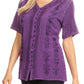 Sakkas Estella Womens Short Sleeve V neck Button Down Top Blouse with Embroidery