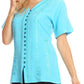 Sakkas Estella Womens Short Sleeve V neck Button Down Top Blouse with Embroidery