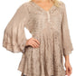 Sakkas Valeria Womens V neck  Bohemian Ethnic Casual Flare Blouse Top Embroidered