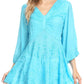 Sakkas Valeria Womens V neck  Bohemian Ethnic Casual Flare Blouse Top Embroidered
