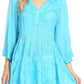 Sakkas Valeria Womens V neck  Bohemian Ethnic Casual Flare Blouse Top Embroidered