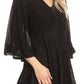 Sakkas Valeria Womens V neck  Bohemian Ethnic Casual Flare Blouse Top Embroidered