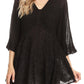 Sakkas Valeria Womens V neck  Bohemian Ethnic Casual Flare Blouse Top Embroidered