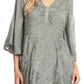 Sakkas Valeria Womens V neck  Bohemian Ethnic Casual Flare Blouse Top Embroidered