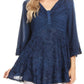 Sakkas Valeria Womens V neck  Bohemian Ethnic Casual Flare Blouse Top Embroidered