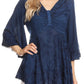 Sakkas Valeria Womens V neck  Bohemian Ethnic Casual Flare Blouse Top Embroidered