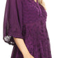 Sakkas Valeria Womens V neck  Bohemian Ethnic Casual Flare Blouse Top Embroidered