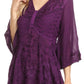 Sakkas Valeria Womens V neck  Bohemian Ethnic Casual Flare Blouse Top Embroidered