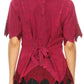 Sakkas Emma Womens Stonewashed V neck Short Sleeve Blouse Top Crochet Button Down