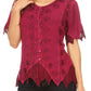Sakkas Emma Womens Stonewashed V neck Short Sleeve Blouse Top Crochet Button Down