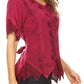 Sakkas Emma Womens Stonewashed V neck Short Sleeve Blouse Top Crochet Button Down
