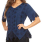 Sakkas Emma Womens Stonewashed V neck Short Sleeve Blouse Top Crochet Button Down