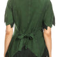 Sakkas Emma Womens Stonewashed V neck Short Sleeve Blouse Top Crochet Button Down