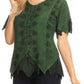 Sakkas Emma Womens Stonewashed V neck Short Sleeve Blouse Top Crochet Button Down