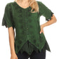 Sakkas Emma Womens Stonewashed V neck Short Sleeve Blouse Top Crochet Button Down