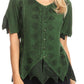 Sakkas Emma Womens Stonewashed V neck Short Sleeve Blouse Top Crochet Button Down