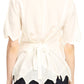 Sakkas Emma Womens Stonewashed V neck Short Sleeve Blouse Top Crochet Button Down