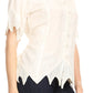 Sakkas Emma Womens Stonewashed V neck Short Sleeve Blouse Top Crochet Button Down