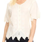 Sakkas Emma Womens Stonewashed V neck Short Sleeve Blouse Top Crochet Button Down