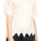 Sakkas Emma Womens Stonewashed V neck Short Sleeve Blouse Top Crochet Button Down