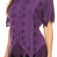 Sakkas Emma Womens Stonewashed V neck Short Sleeve Blouse Top Crochet Button Down