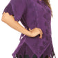Sakkas Emma Womens Stonewashed V neck Short Sleeve Blouse Top Crochet Button Down