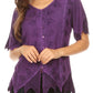 Sakkas Emma Womens Stonewashed V neck Short Sleeve Blouse Top Crochet Button Down