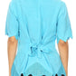 Sakkas Emma Womens Stonewashed V neck Short Sleeve Blouse Top Crochet Button Down