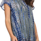Sakkas Spala Long Tie Dye Embroidered Cap Sleeve Drop V Neck Blouse Shirt Top