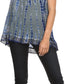 Sakkas Spala Long Tie Dye Embroidered Cap Sleeve Drop V Neck Blouse Shirt Top