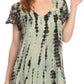Sakkas Spala Long Tie Dye Embroidered Cap Sleeve Drop V Neck Blouse Shirt Top