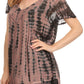 Sakkas Spala Long Tie Dye Embroidered Cap Sleeve Drop V Neck Blouse Shirt Top
