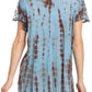 Sakkas Spala Long Tie Dye Embroidered Cap Sleeve Drop V Neck Blouse Shirt Top