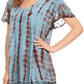 Sakkas Spala Long Tie Dye Embroidered Cap Sleeve Drop V Neck Blouse Shirt Top