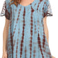 Sakkas Spala Long Tie Dye Embroidered Cap Sleeve Drop V Neck Blouse Shirt Top