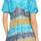 Sakkas Monet Long Tall Tie Dye Ombre Embroidered Cap Sleeve Blouse Shirt Top