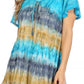 Sakkas Monet Long Tall Tie Dye Ombre Embroidered Cap Sleeve Blouse Shirt Top