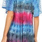 Sakkas Monet Long Tall Tie Dye Ombre Embroidered Cap Sleeve Blouse Shirt Top