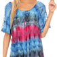 Sakkas Monet Long Tall Tie Dye Ombre Embroidered Cap Sleeve Blouse Shirt Top