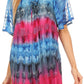 Sakkas Monet Long Tall Tie Dye Ombre Embroidered Cap Sleeve Blouse Shirt Top