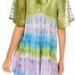 Sakkas Monet Long Tall Tie Dye Ombre Embroidered Cap Sleeve Blouse Shirt Top