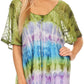 Sakkas Monet Long Tall Tie Dye Ombre Embroidered Cap Sleeve Blouse Shirt Top