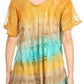 Sakkas Monet Long Tall Tie Dye Ombre Embroidered Cap Sleeve Blouse Shirt Top